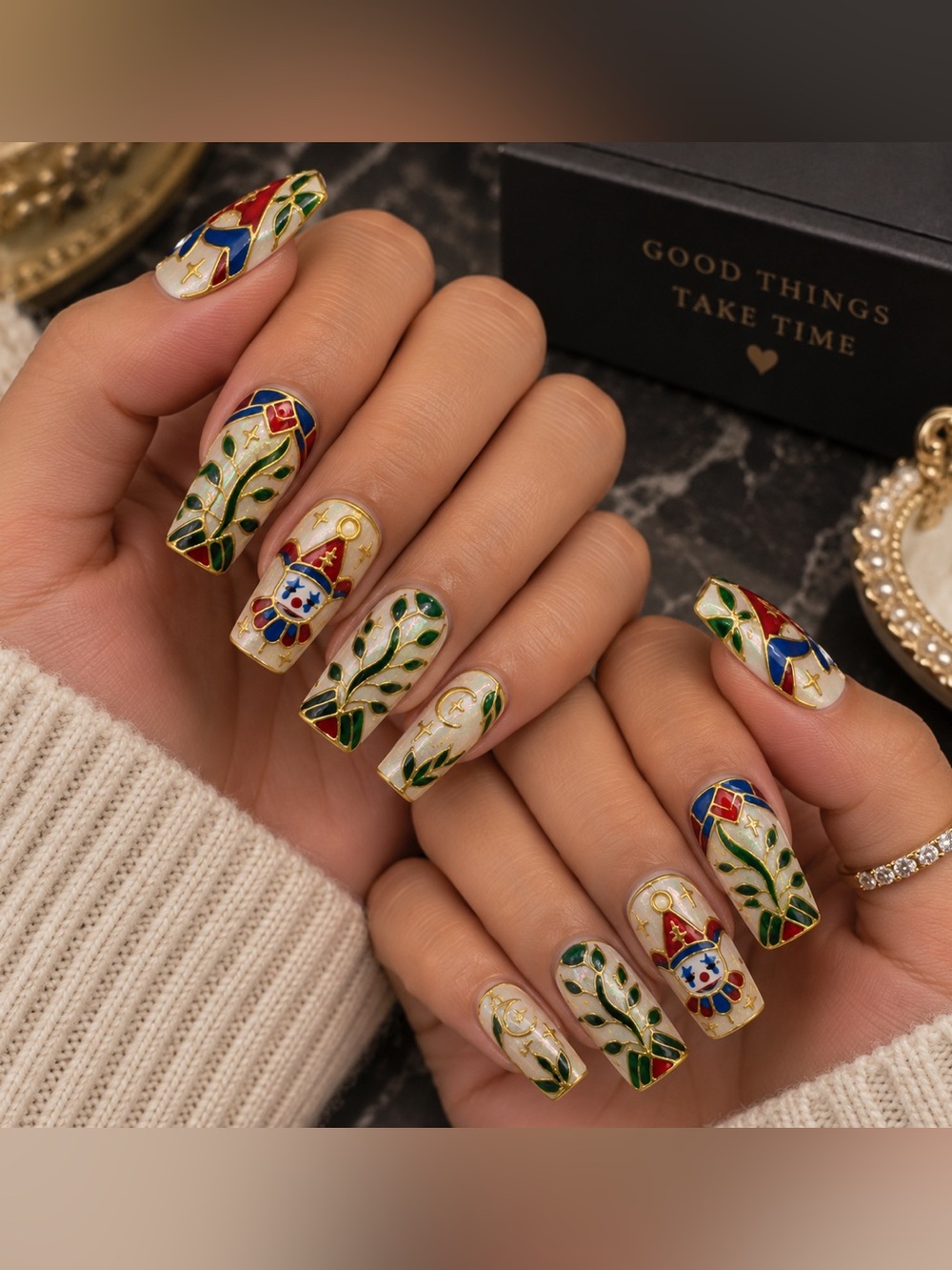 Clown with stain glass detailing Press-On Nails| Handmade| New